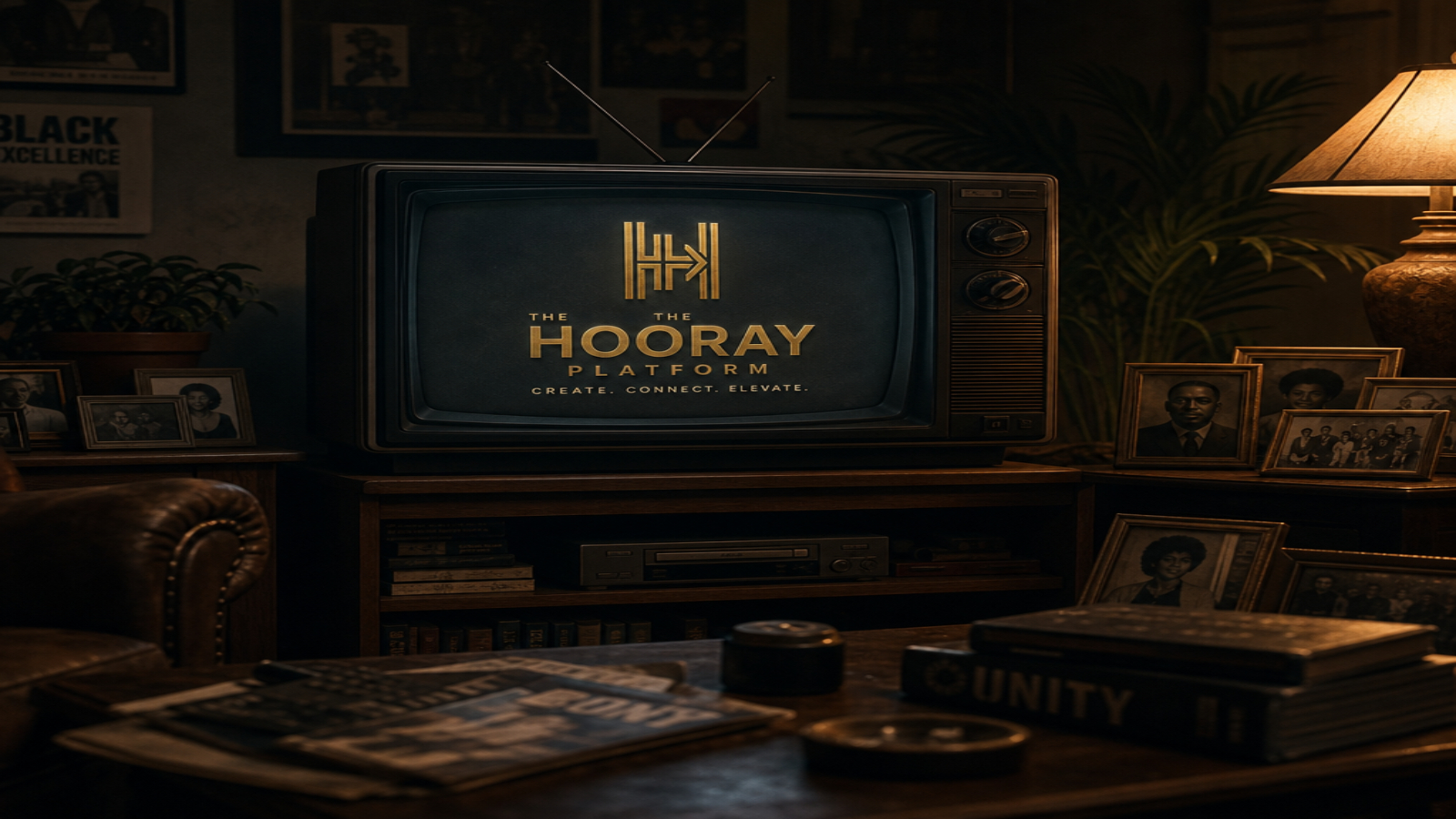 The Hooray Platform displayed on a vintage television