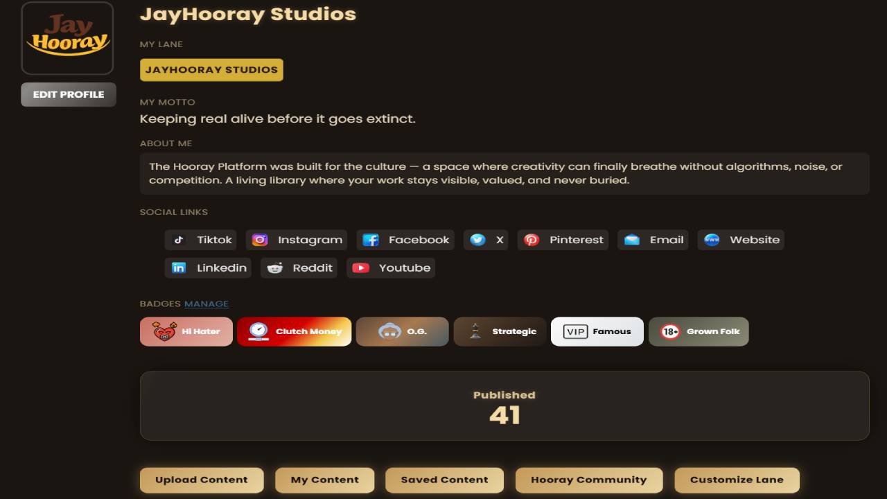 Public creator dashboard on the Hooray Platform
